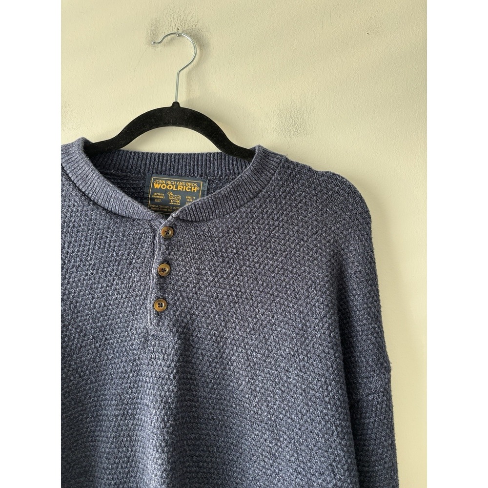 Vintage 90'S WOOLRICH Henley Cotton Knit Navy Sweater Made in USA Men's Size XXL - Picture 2 of 8